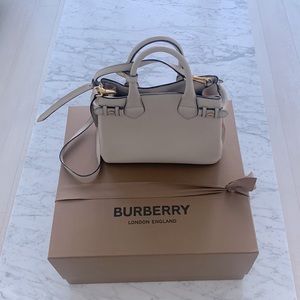 Burberry Medium Banner House Check Cream Limestone Leather Satchel